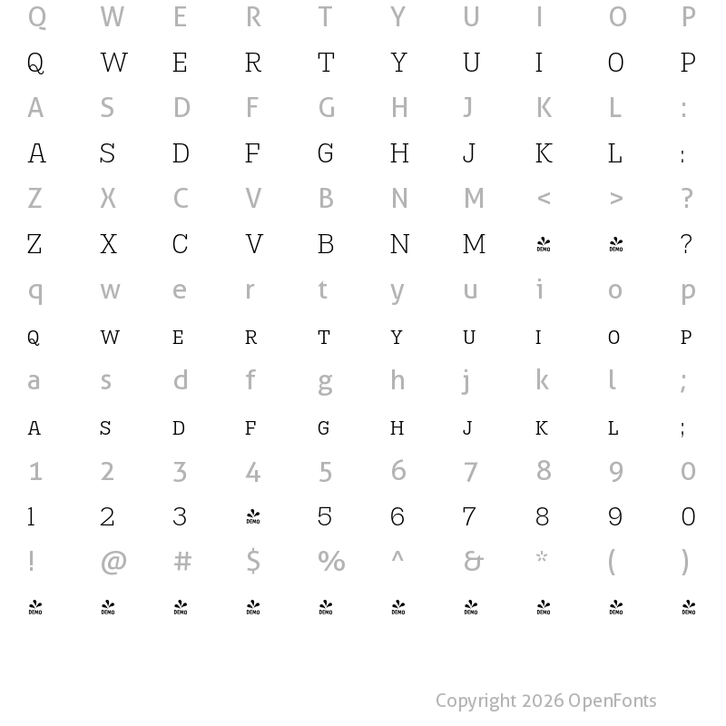 Character Map of FONTSPRING DEMO - Madawaska Sc Lt Regular
