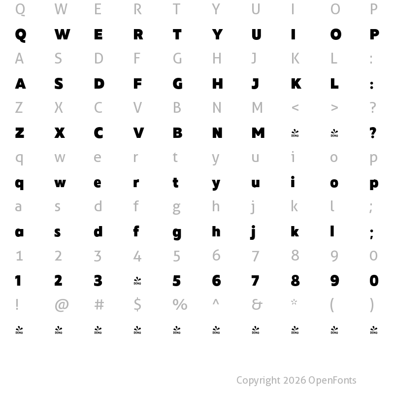 Character Map of FONTSPRING DEMO - MADE Future X Black