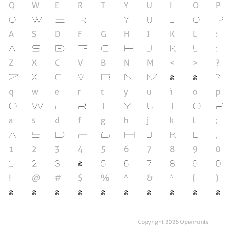 Character Map of FONTSPRING DEMO - MADE Future X HEADER Line