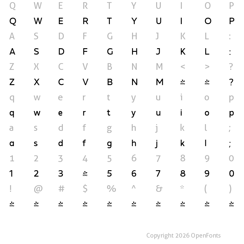 Character Map of FONTSPRING DEMO - MADE Future X Regular