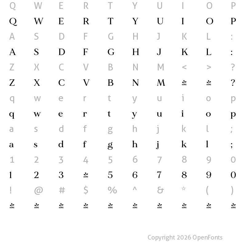 Character Map of FONTSPRING DEMO - MADE Mirage Medium