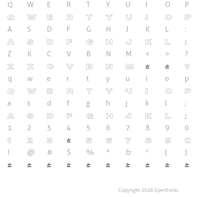 Character Map of FONTSPRING DEMO - MADE Outer Sans Outline Alt Bold