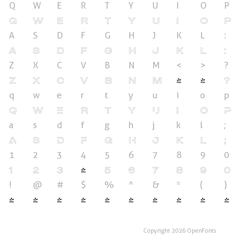 Character Map of FONTSPRING DEMO - MADE Outer Sans Outline Alt Light