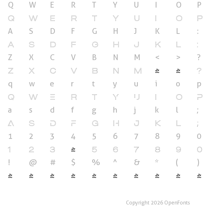Character Map of FONTSPRING DEMO - MADE Outer Sans Outline Alt Thin