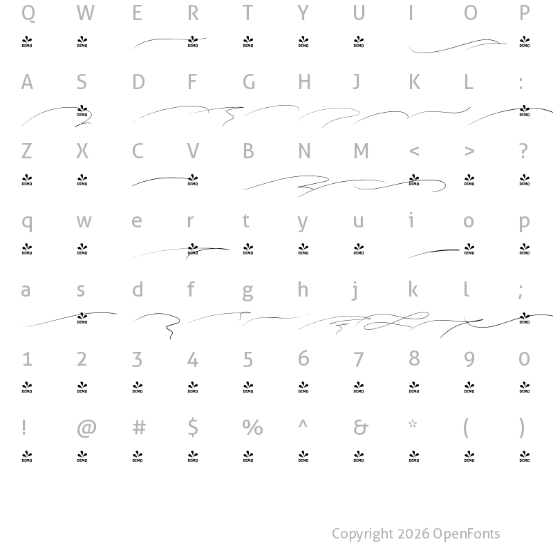 Character Map of FONTSPRING DEMO - MADE TheArtist Script Extras Regular