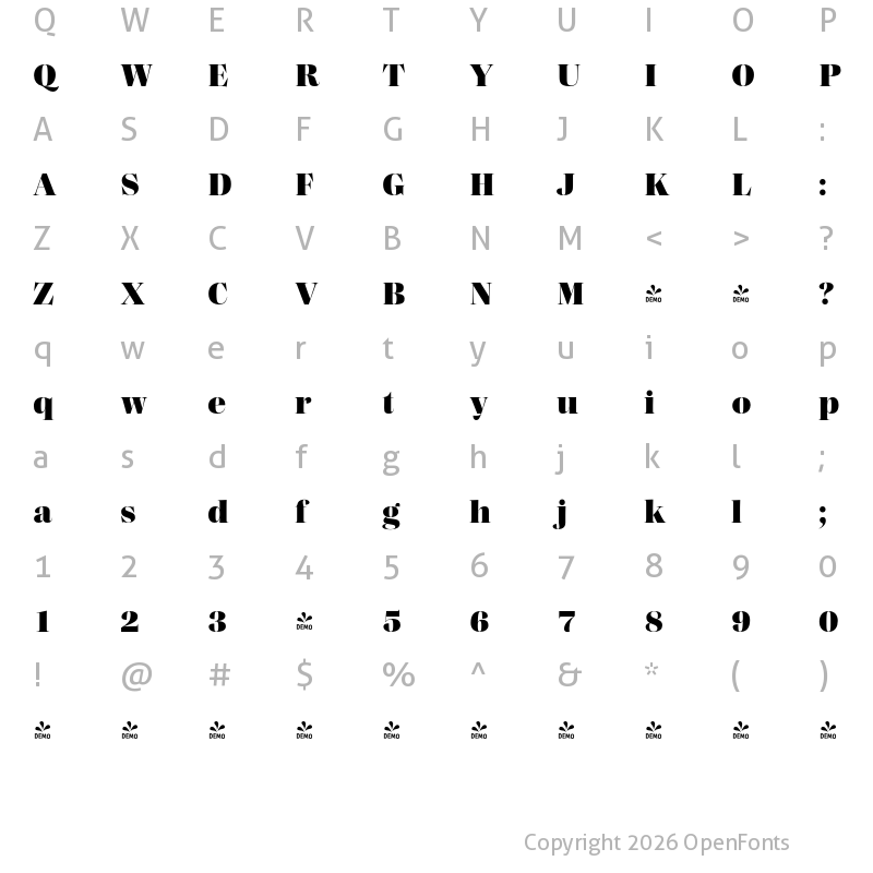 Character Map of FONTSPRING DEMO - Madigan Black Regular