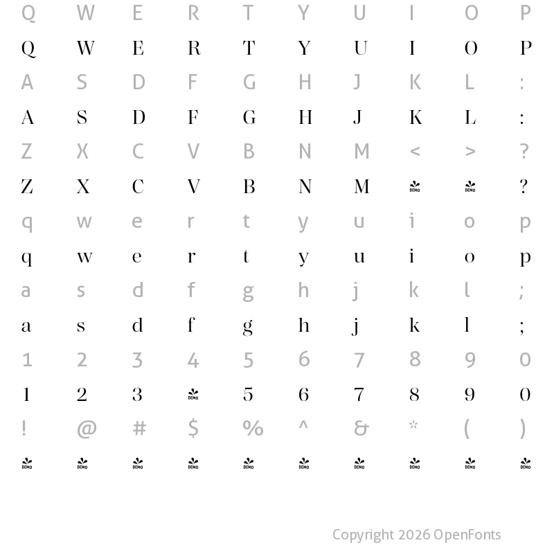 Character Map of FONTSPRING DEMO - Madigan Regular