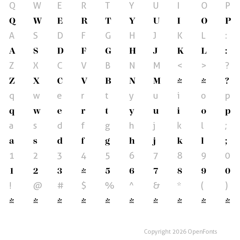 Character Map of FONTSPRING DEMO - Madigan Text Bold