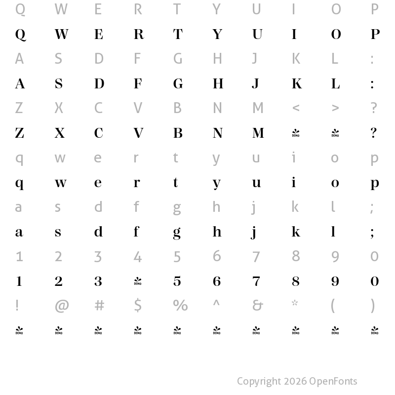 Character Map of FONTSPRING DEMO - Madigan Text Semibold Regular