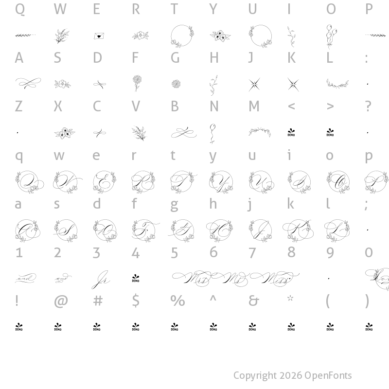 Character Map of FONTSPRING DEMO - Madison Street Ornaments Regular