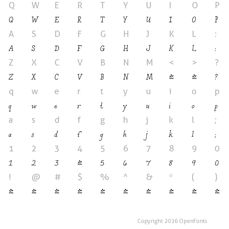 Character Map of FONTSPRING DEMO - Madison Street Serif Regular