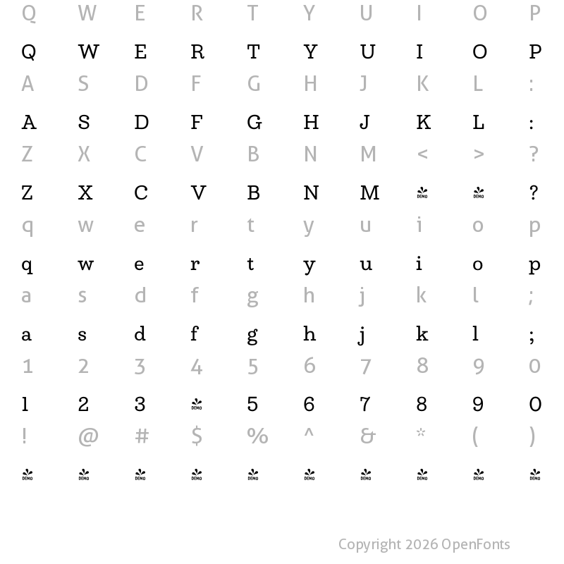 Character Map of FONTSPRING DEMO - Madley Medium Regular