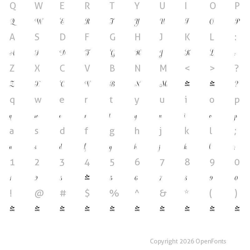 Character Map of FONTSPRING DEMO - Maestra Bold Bold