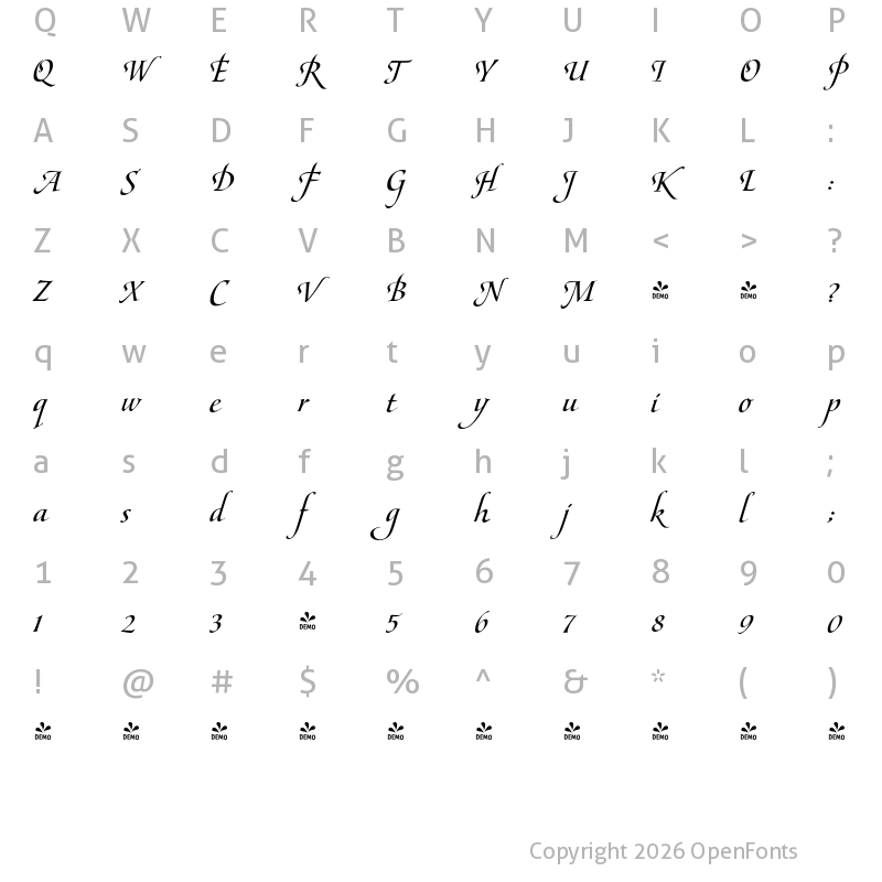 Character Map of FONTSPRING DEMO - Maestro Pro Bold