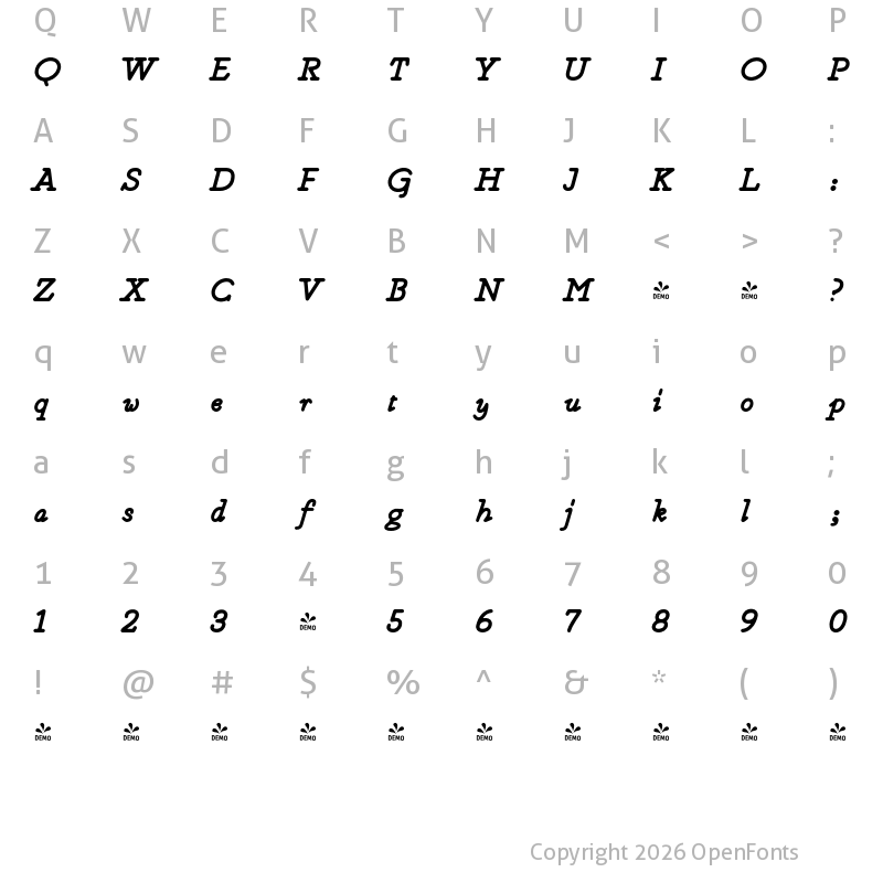 Character Map of FONTSPRING DEMO - Magendfret Bold Italic