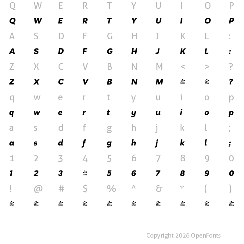 Character Map of FONTSPRING DEMO - Magenos ExtraBold Italic
