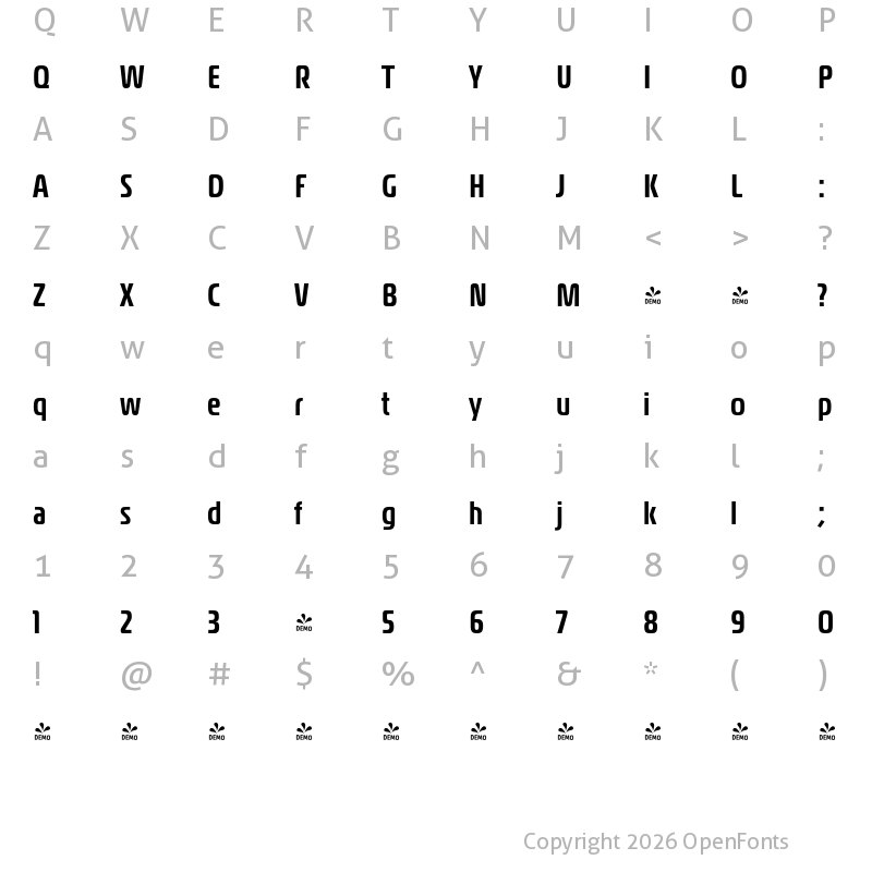 Character Map of FONTSPRING DEMO - Magistral Extra Cond Medium Regular