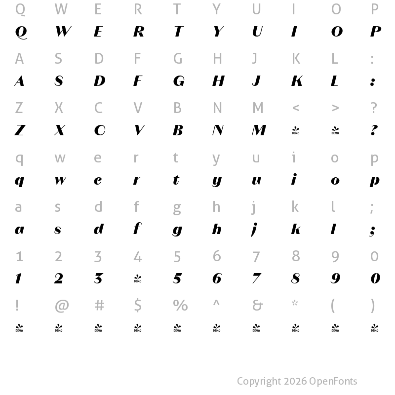 Character Map of FONTSPRING DEMO - Magnat Head ExtraBold Italic