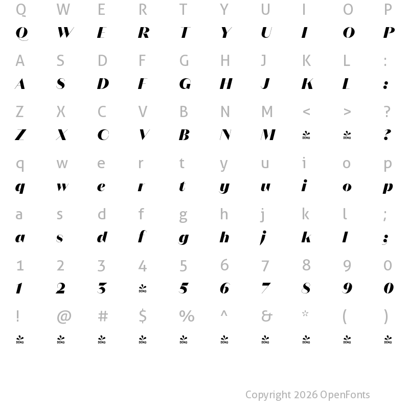 Character Map of FONTSPRING DEMO - Magnat Poster ExtraBold Italic