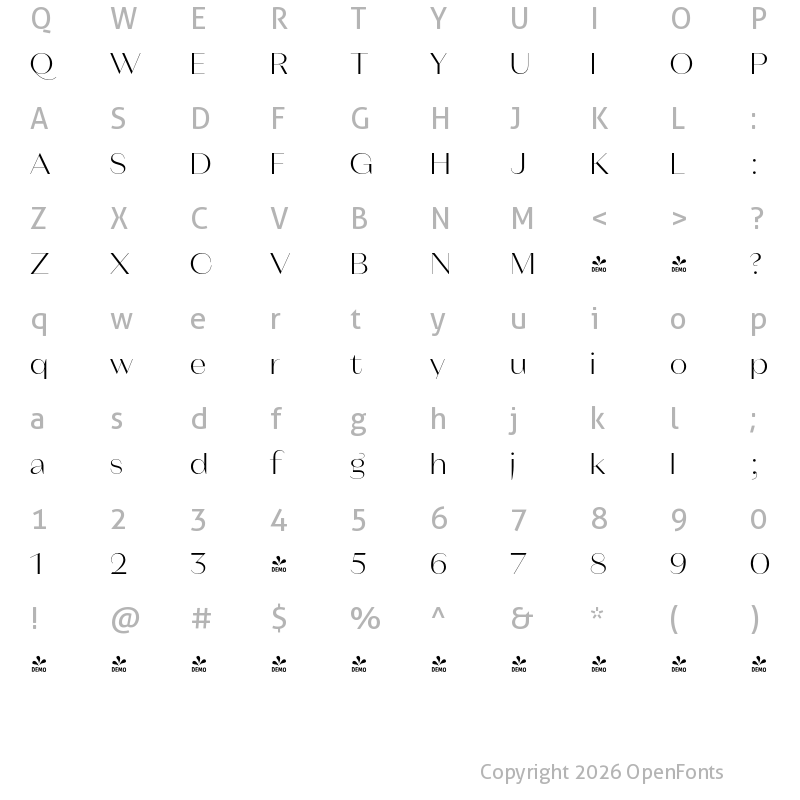 Character Map of FONTSPRING DEMO - Magnat Poster Light Regular