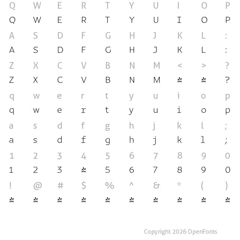 Character Map of FONTSPRING DEMO - Magnetic Pro ExtraLight Regular