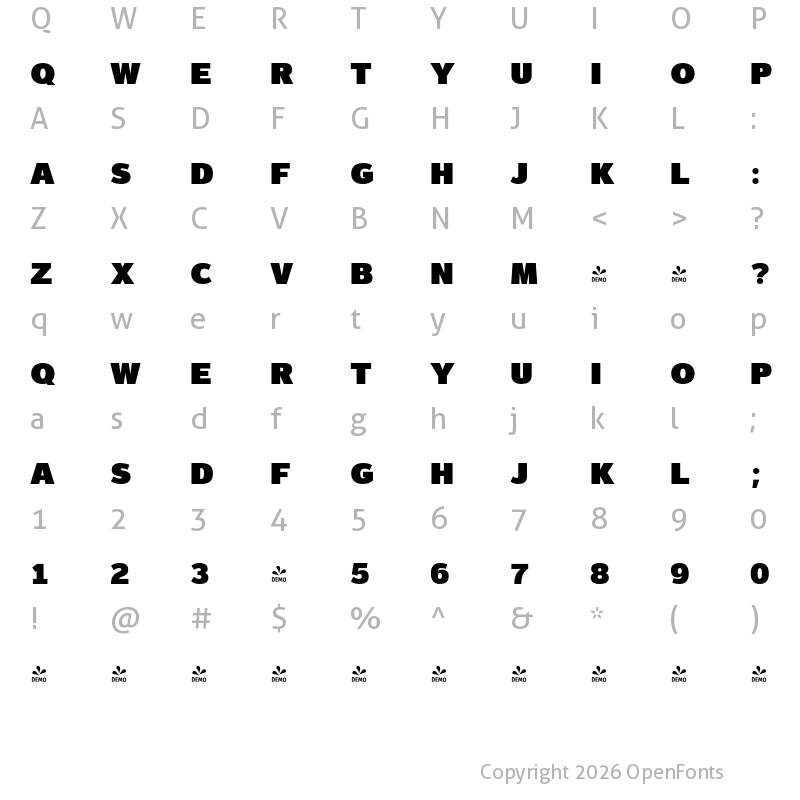 Character Map of FONTSPRING DEMO - Magnum Sans Pro Ex Black Regular