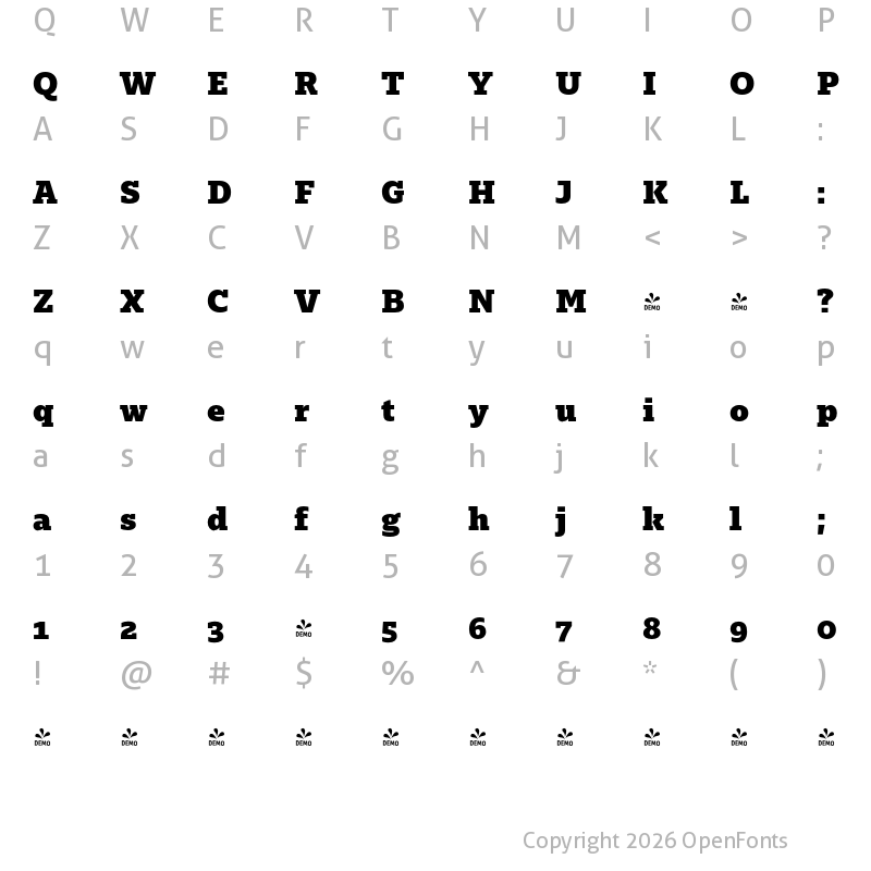 Character Map of FONTSPRING DEMO - Majora Pro Black Regular
