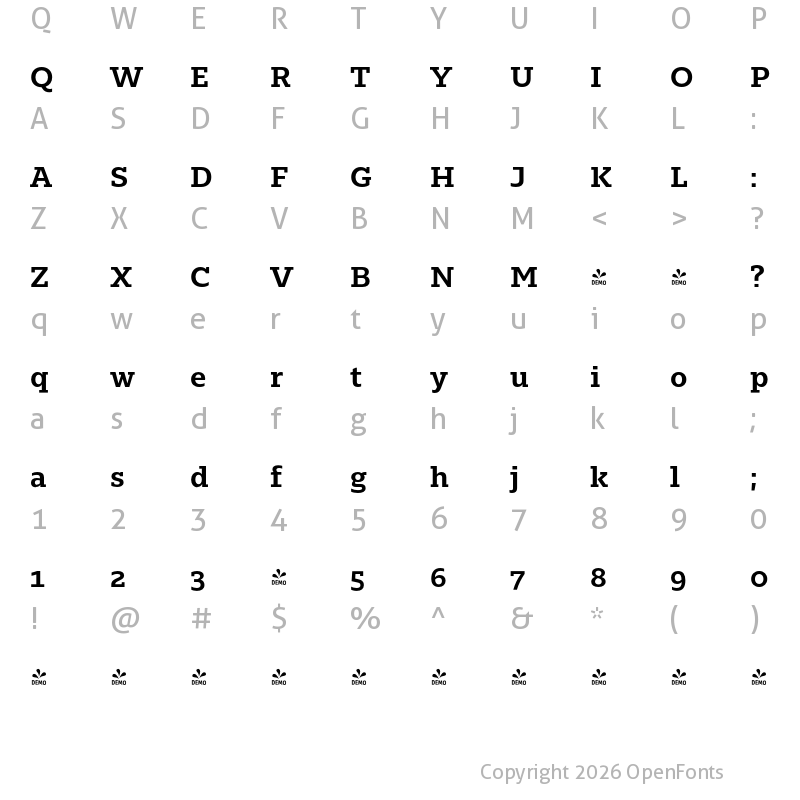 Character Map of FONTSPRING DEMO - Majora Pro Bold Regular