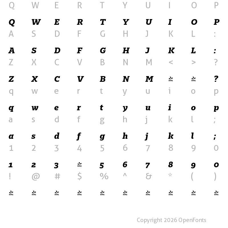 Character Map of FONTSPRING DEMO - Majora Pro ExtraBold It Regular