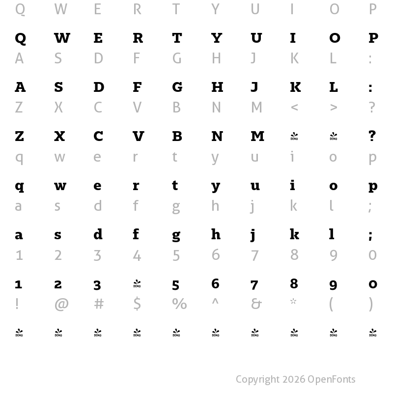 Character Map of FONTSPRING DEMO - Majora Pro ExtraBold Regular