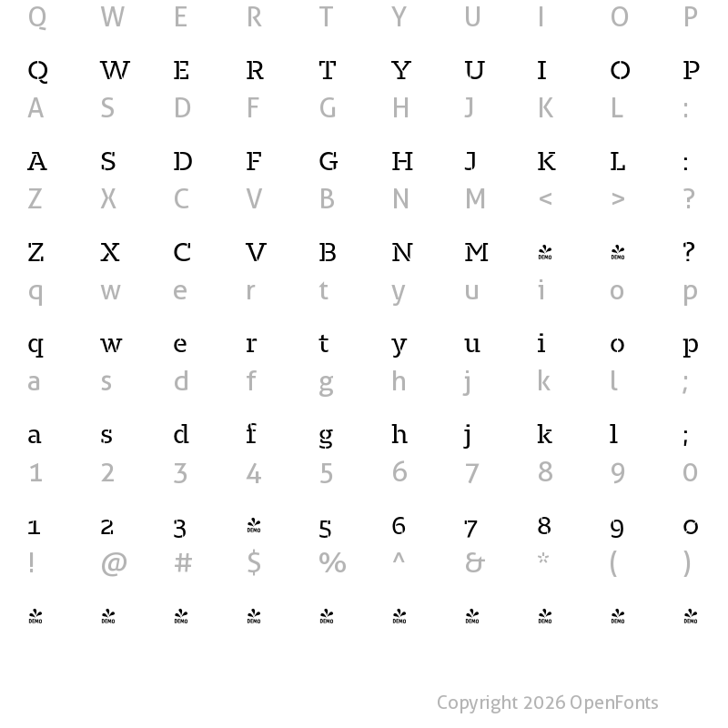 Character Map of FONTSPRING DEMO - Majora Pro Stencil Regular