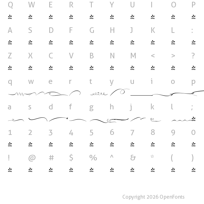 Character Map of FONTSPRING DEMO - Mallicot Script Extras Regular