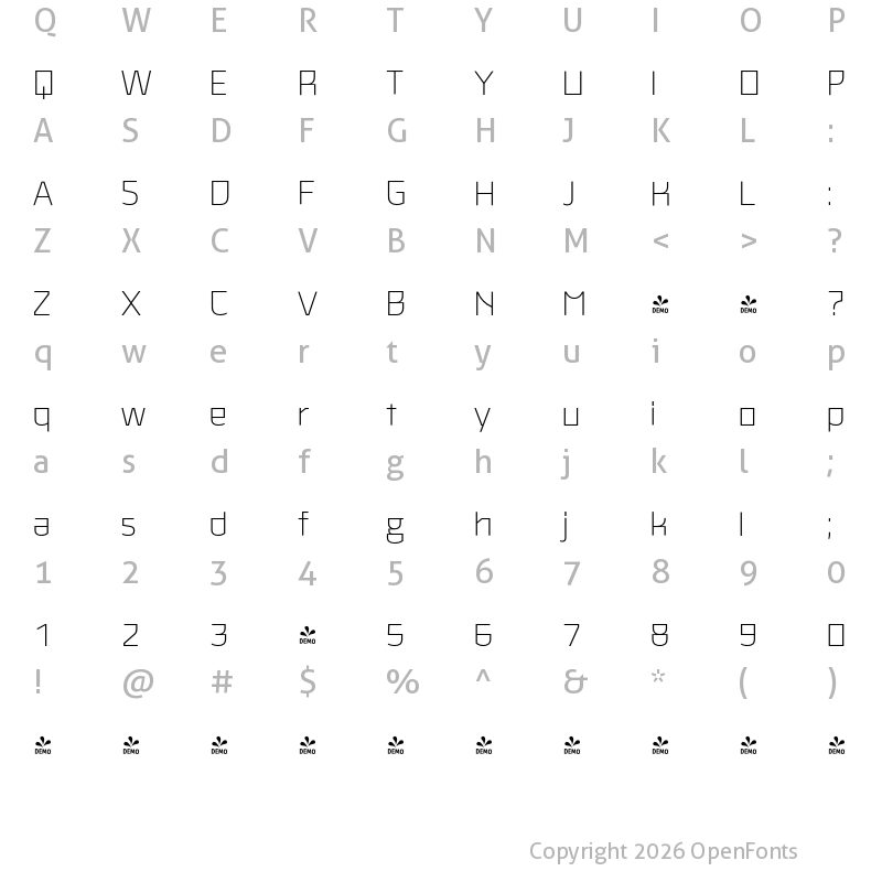 Character Map of FONTSPRING DEMO - MalteThai Light Regular