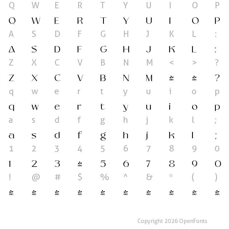 Character Map of FONTSPRING DEMO - Mango Style Light Regular