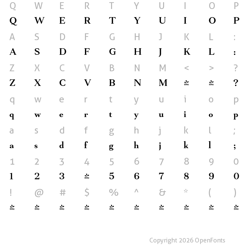 Character Map of FONTSPRING DEMO - Mantonico SemBd Regular