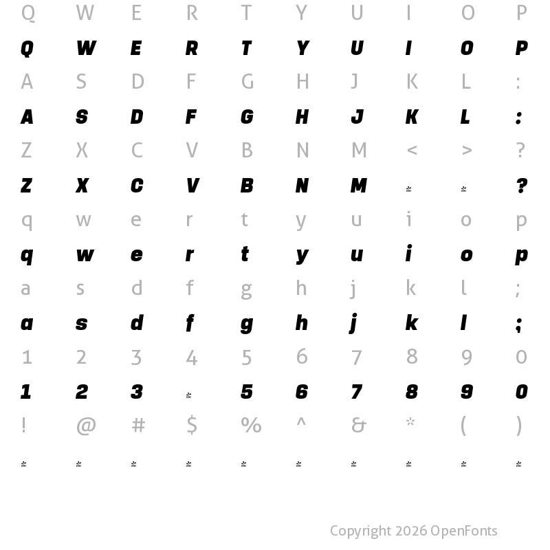 Character Map of FONTSPRING DEMO - Manual Black Condensed Italic