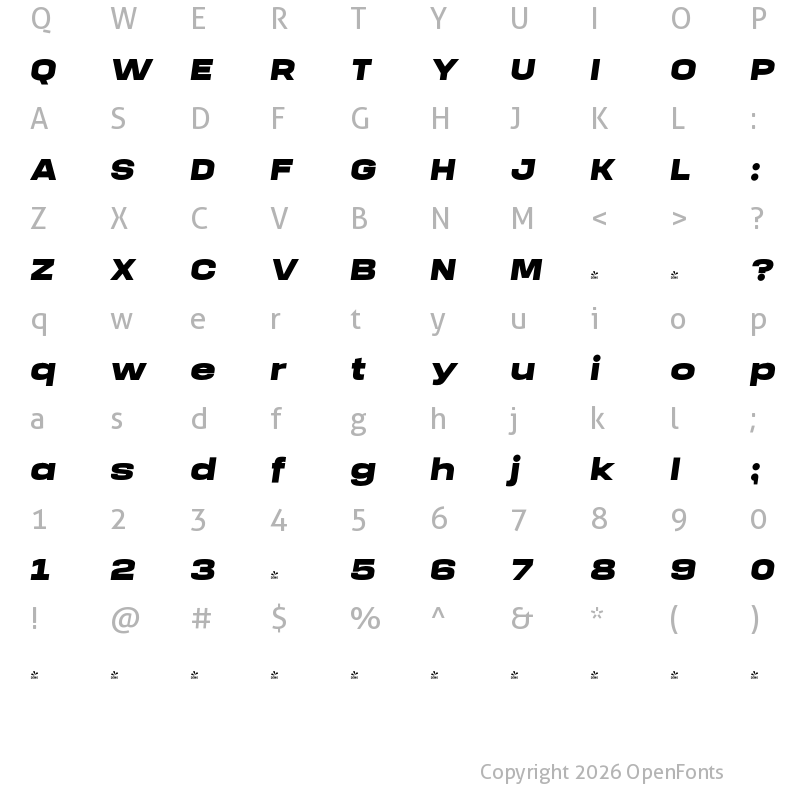 Character Map of FONTSPRING DEMO - Manual Black Expanded Italic