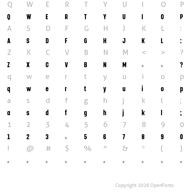 Character Map of FONTSPRING DEMO - Manual Bold Compressed Regular