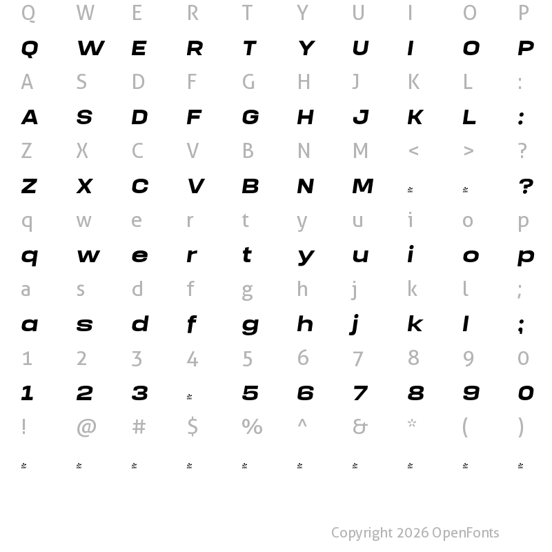 Character Map of FONTSPRING DEMO - Manual Bold Expanded Italic