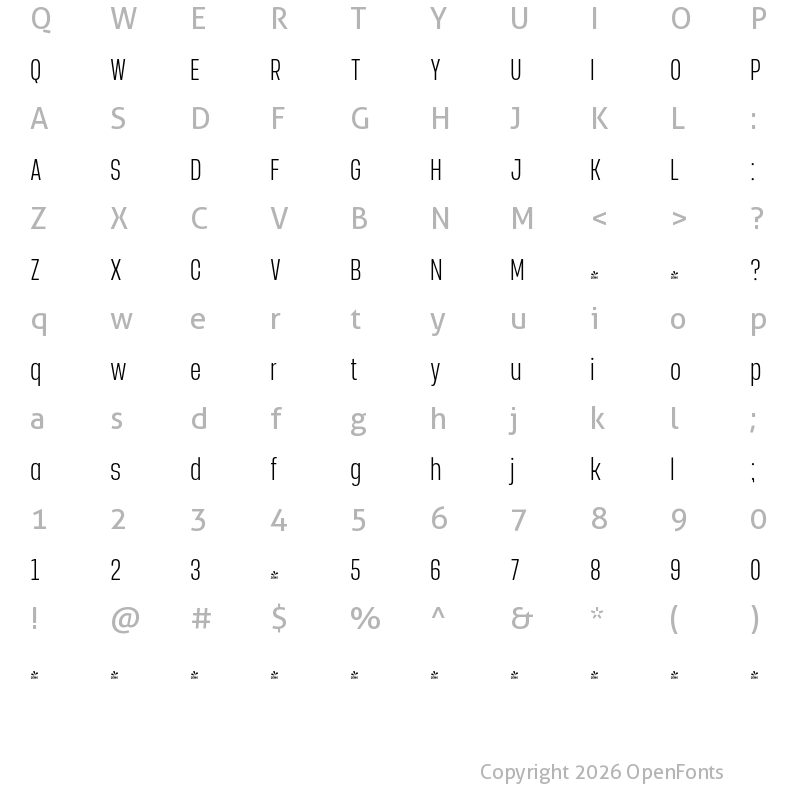 Character Map of FONTSPRING DEMO - Manual Extra Light Compressed Regular