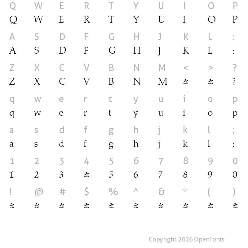 Character Map of FONTSPRING DEMO - Marathon Serial Light Regular