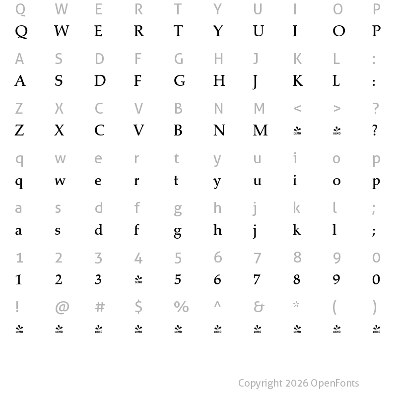 Character Map of FONTSPRING DEMO - Marathon Serial Medium Regular