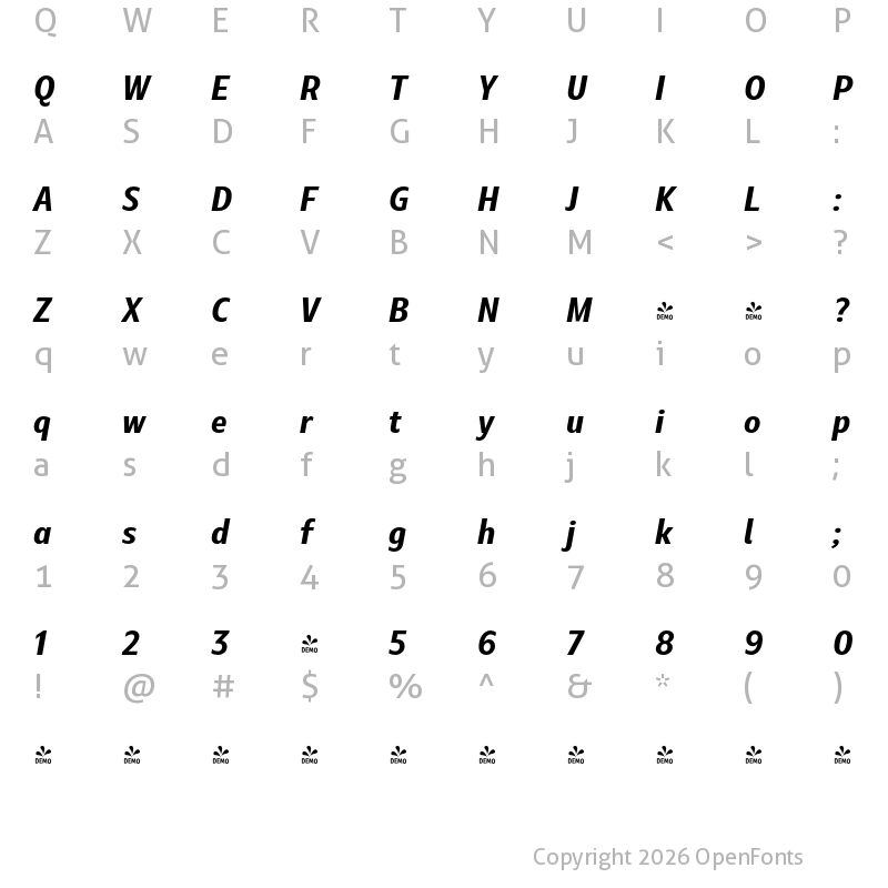 Character Map of FONTSPRING DEMO - Marble Display Bold Italic