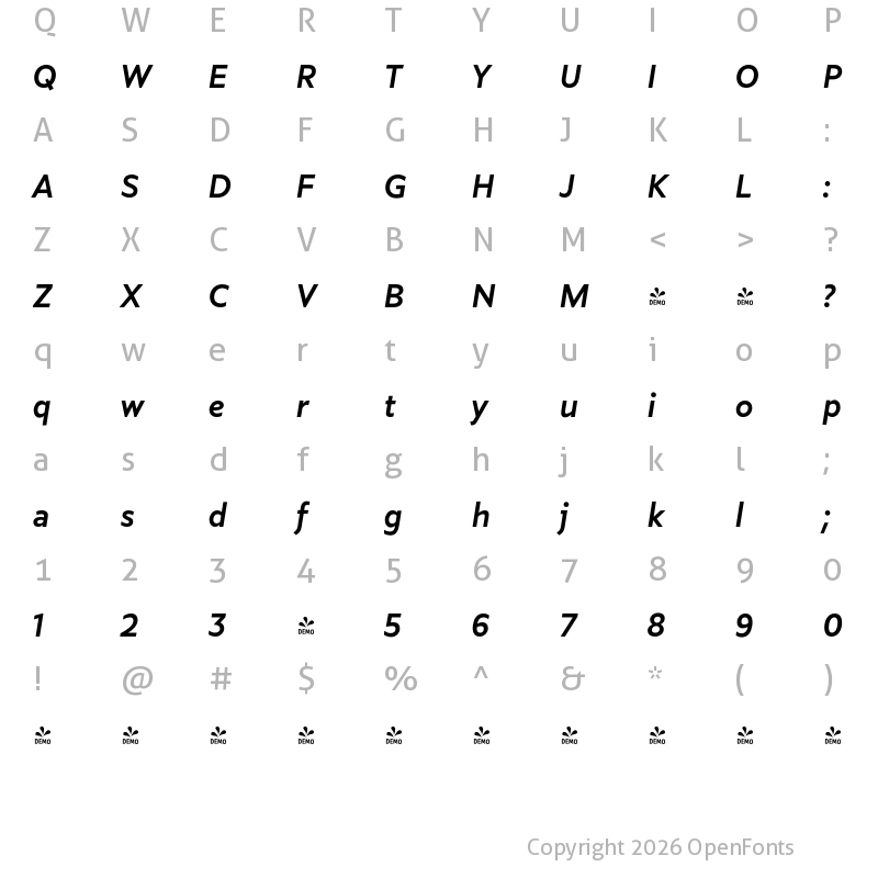 Character Map of FONTSPRING DEMO - Marcher Medium Italic Bold