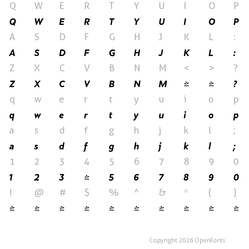 Character Map of FONTSPRING DEMO - Marcher Semibold Italic Bold