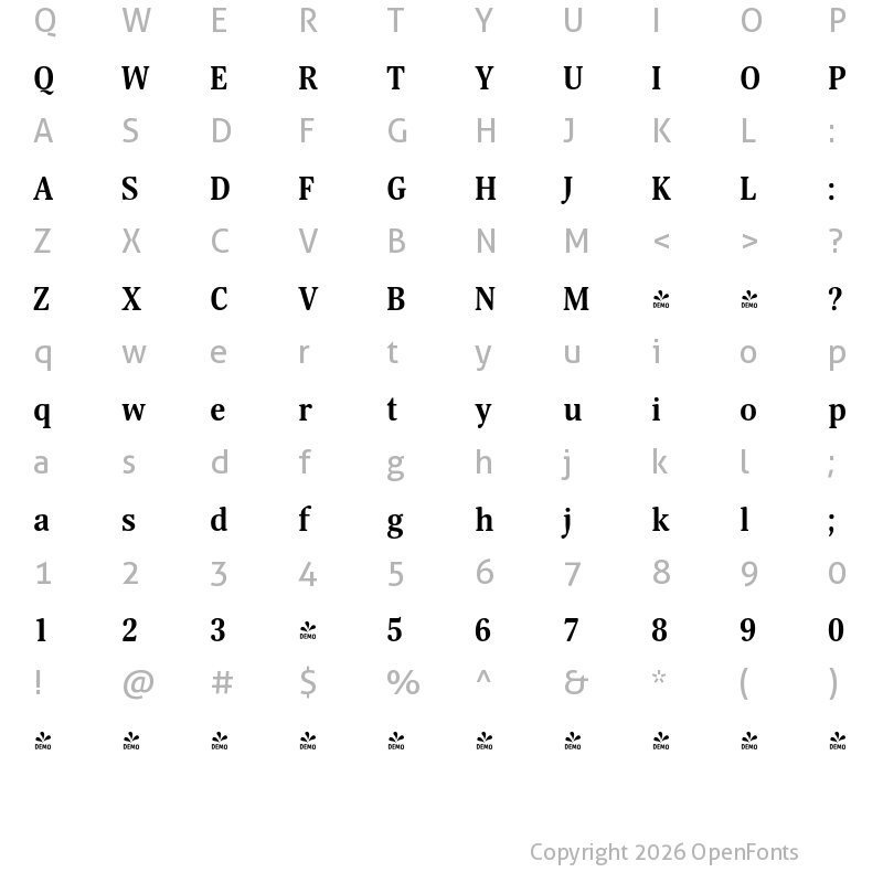 Character Map of FONTSPRING DEMO - Margon 380 Bold Regular