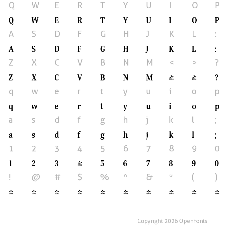 Character Map of FONTSPRING DEMO - Margon 400 Bold Regular