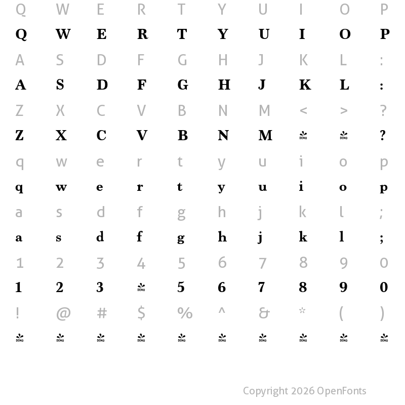 Character Map of FONTSPRING DEMO - Marion Standard Bold