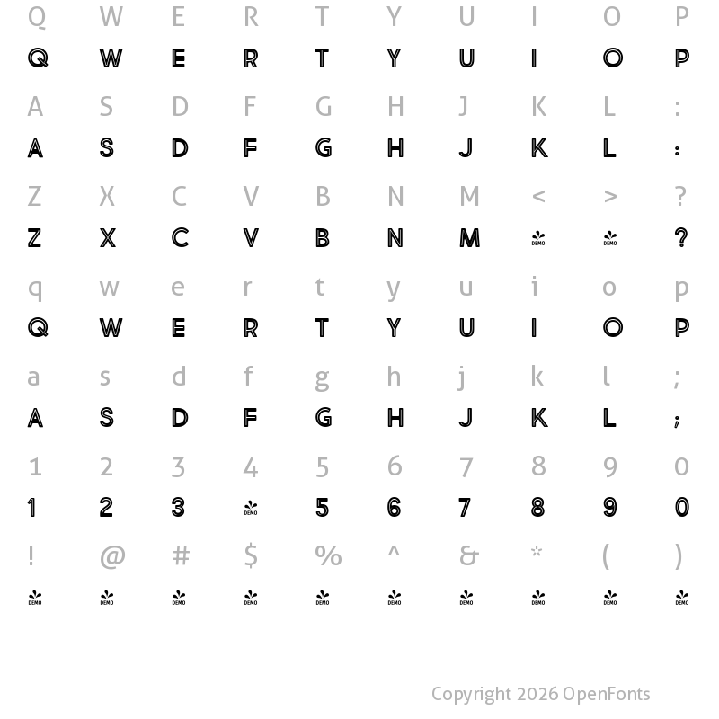Character Map of FONTSPRING DEMO - Market Fresh Inline Bold All Caps Regular