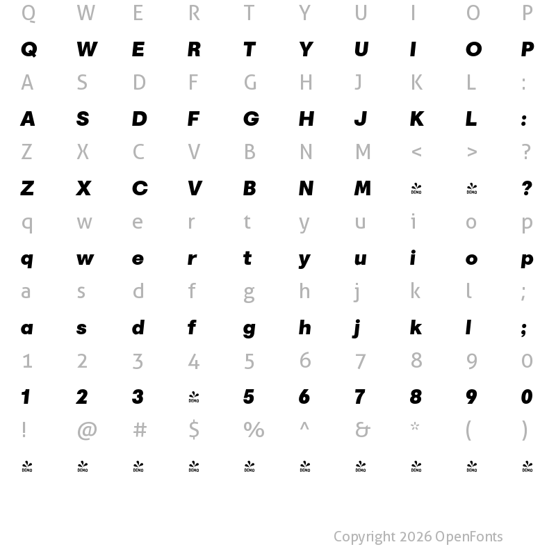 Character Map of FONTSPRING DEMO - Marlin Sans Slant Black Regular